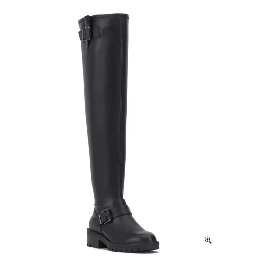 Vince Camuto Abrila Black Leather Buckle Over The Knee Boots Women‎ 6.5 NEW
